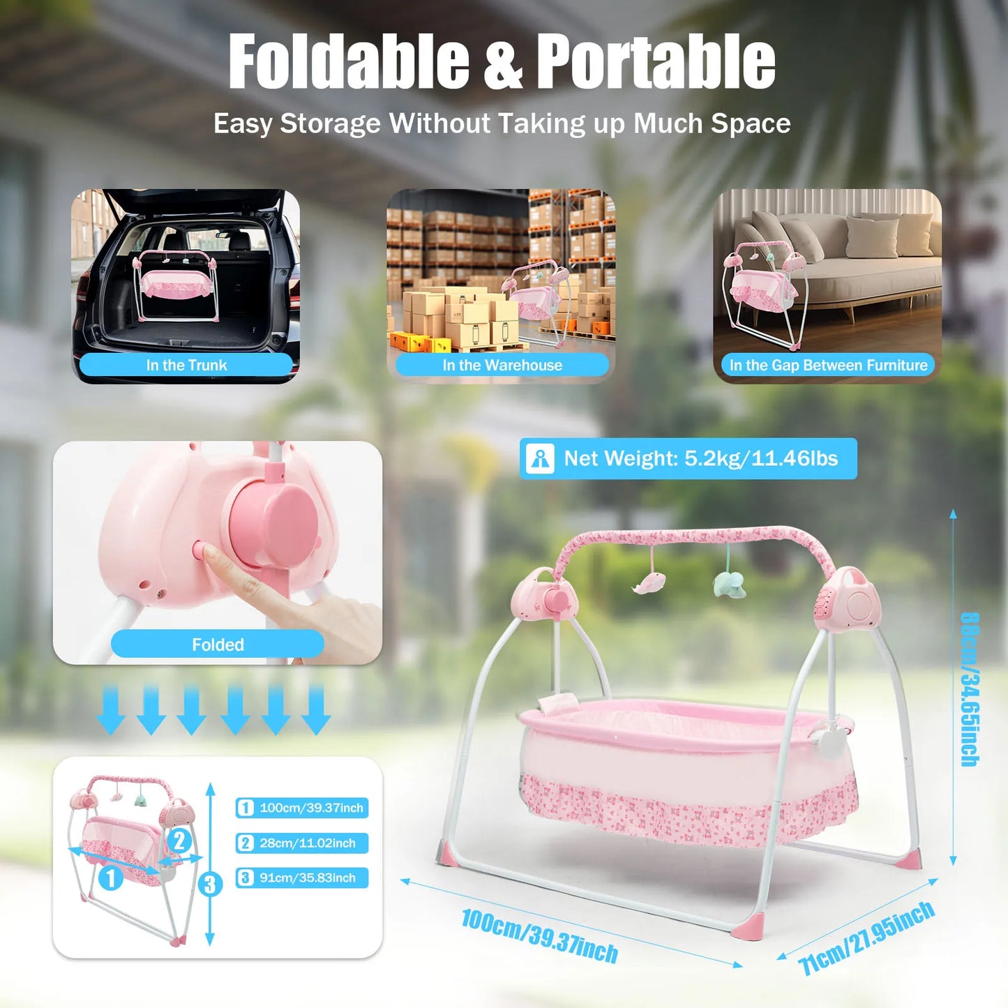 5 Gear Auto Swing Baby Crib Net With Music And Bluetooth