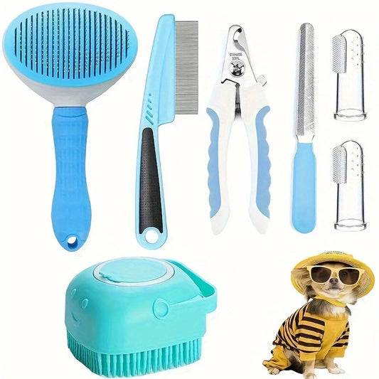 7 Pack Pet Grooming Set Hair Removal Comb Flea Comb Dog Brush