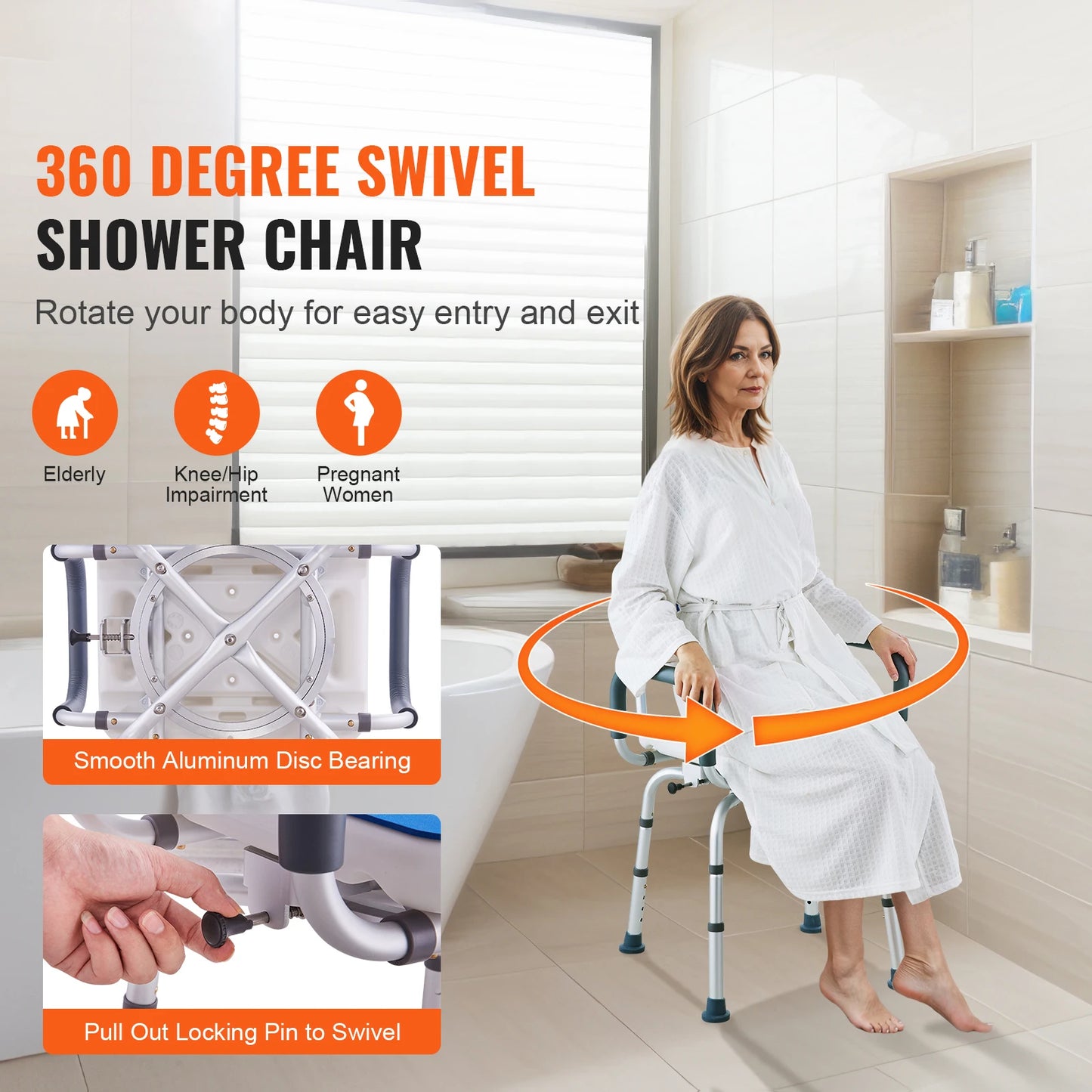 SucceBuy Swivel Shower Chair 360 Degree Adjustable Armrest Backrest Non Slip