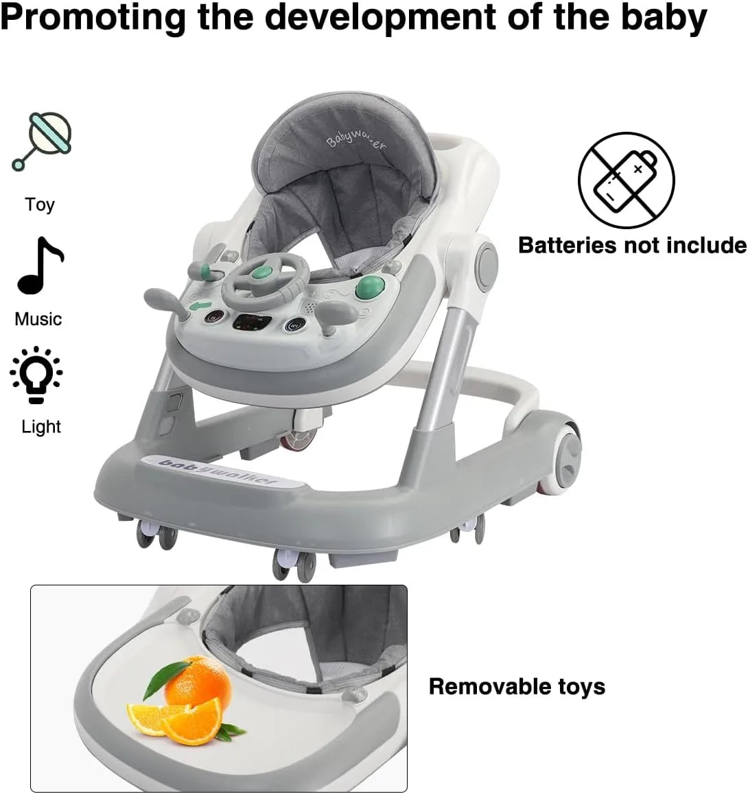 2 in 1 Baby Walker Toddler Push Walker with Removable Feeding Tray and Music Tray Foldable Design