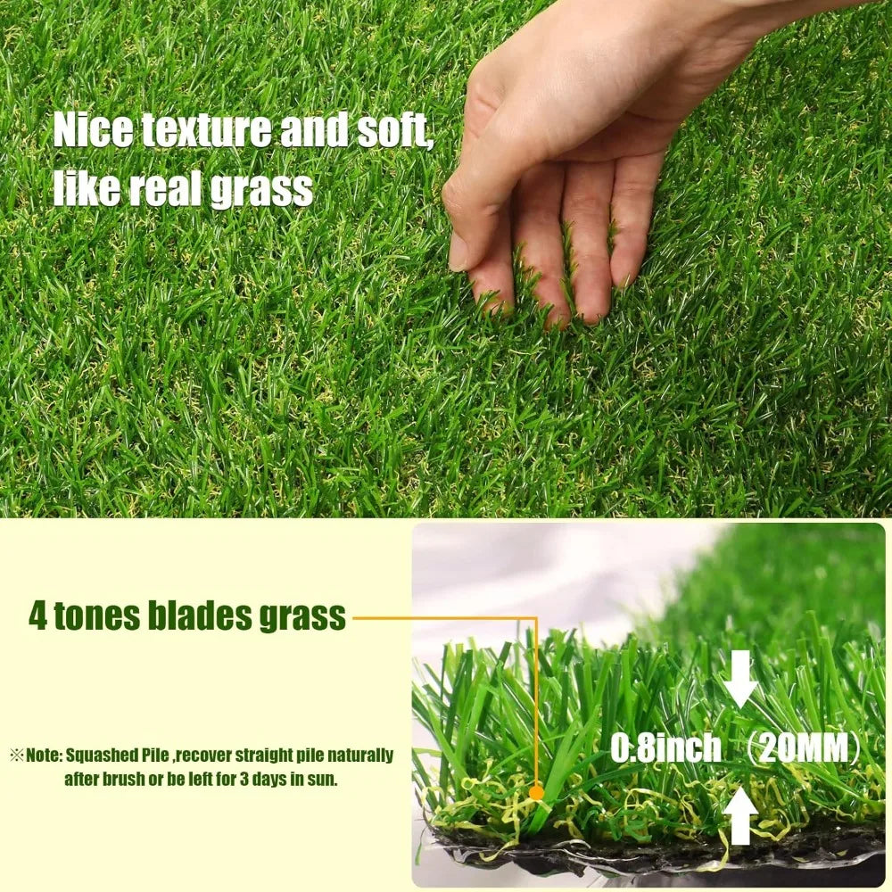 0.8 Inch Artificial Grass Turf 4x6 Feet Realistic Indoor Outdoor Carpet Lush Landscape Fake Grass