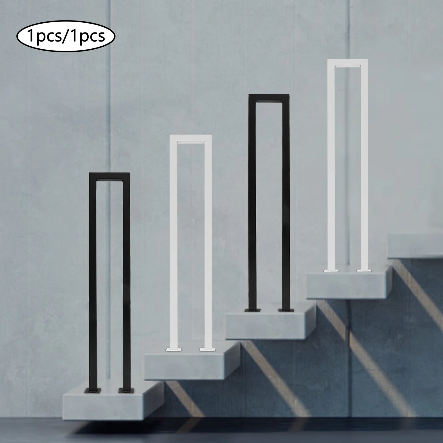 Modern U-Shaped Handrail for Stairs, Galvanized Iron with Rust-Resistant Coating, Pre-Drilled Holes for Quick Installation, Supp