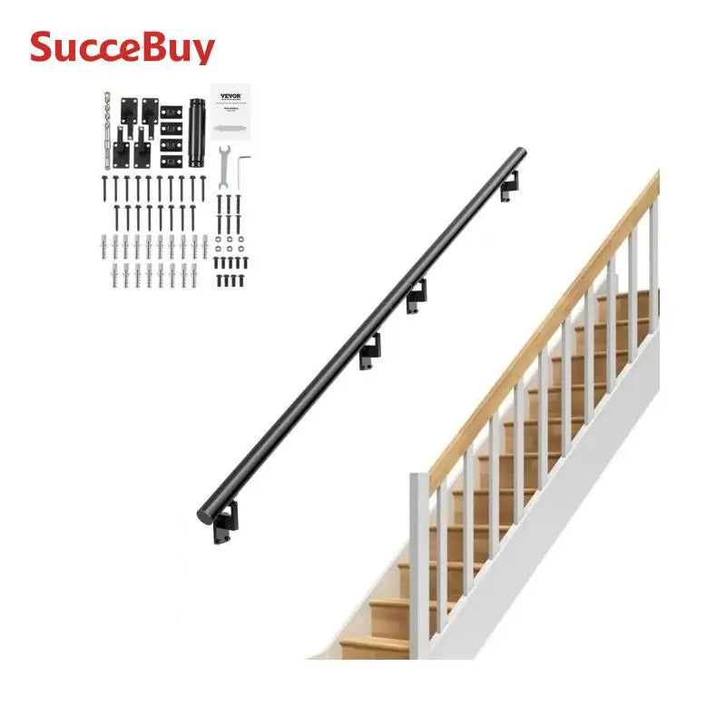 VEVOR 4/5/7/12 ft Handrail Stair Railing 440 LBS Wall Mount Stairway Hand Rail with Installation Kit for Indoor Outdoor Stairs