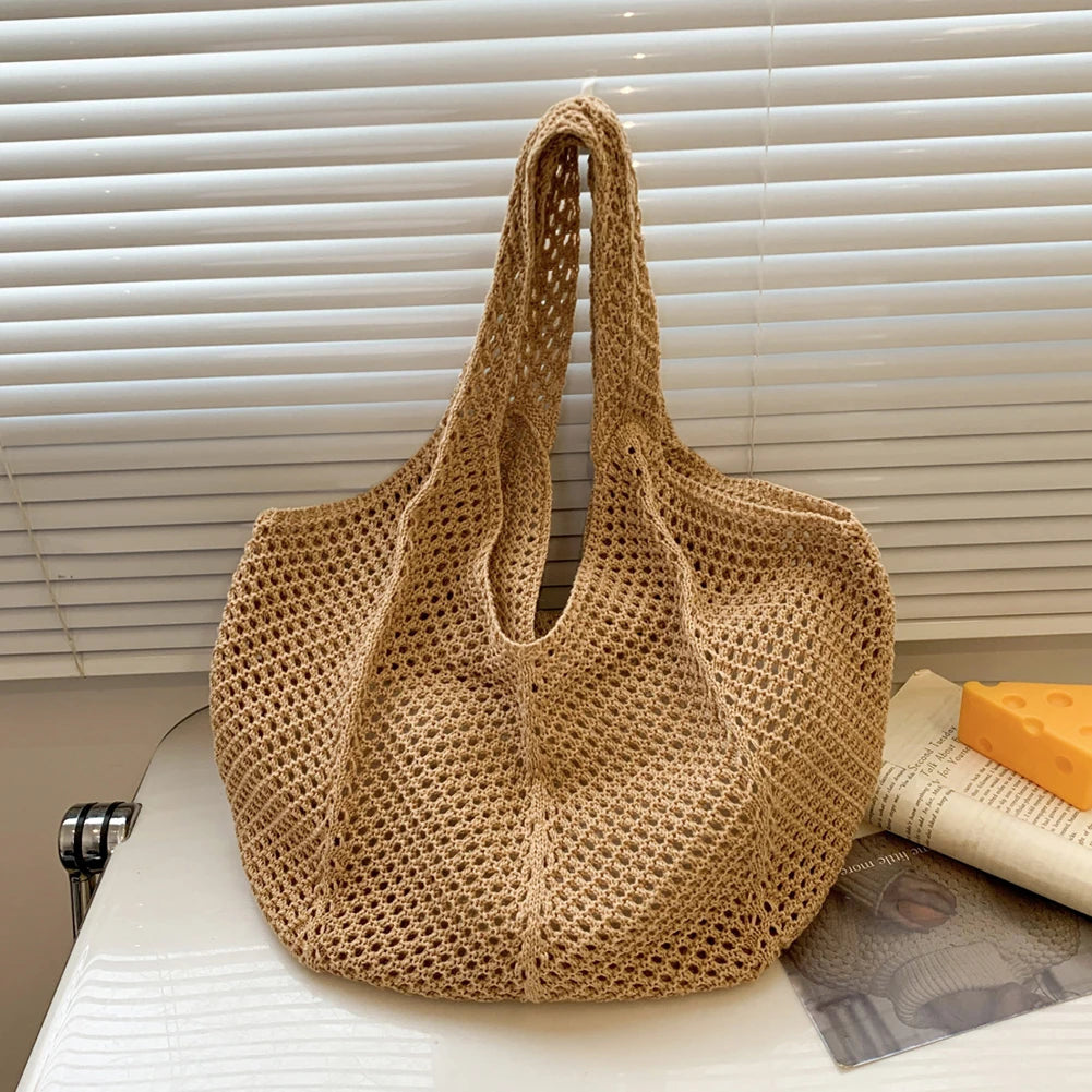 Women Crochet Tote Bag Fashion Knitted Large Capacity Hollow Bag