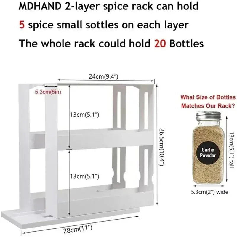 Hign Concerned 2 Tier Rotate Spice Storage Rack Kitchen