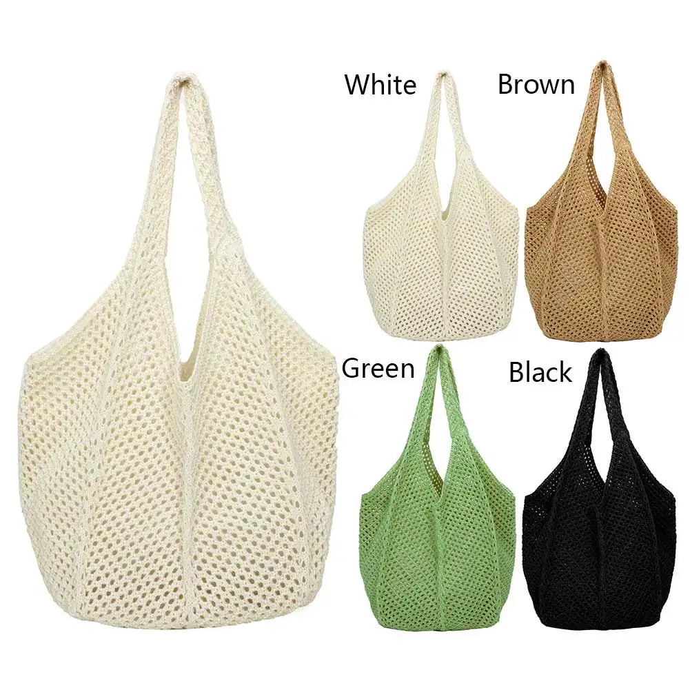 Women Crochet Tote Bag Fashion Knitted Large Capacity Hollow Bag