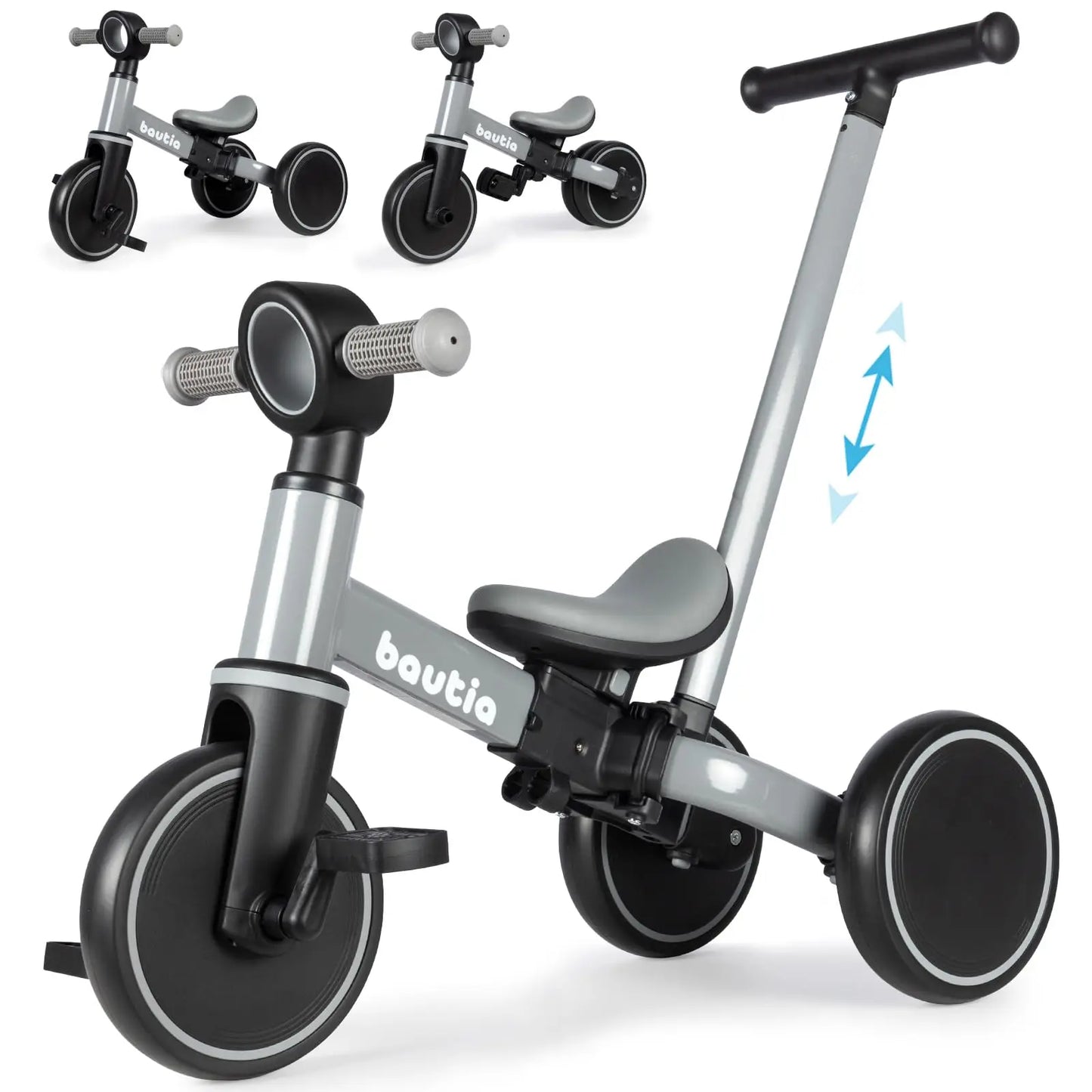 5 In 1 Kids Tricycle For Toddlers 1 To 3 Baby Balance Bike Toy With Push Handle And Removable Pedals