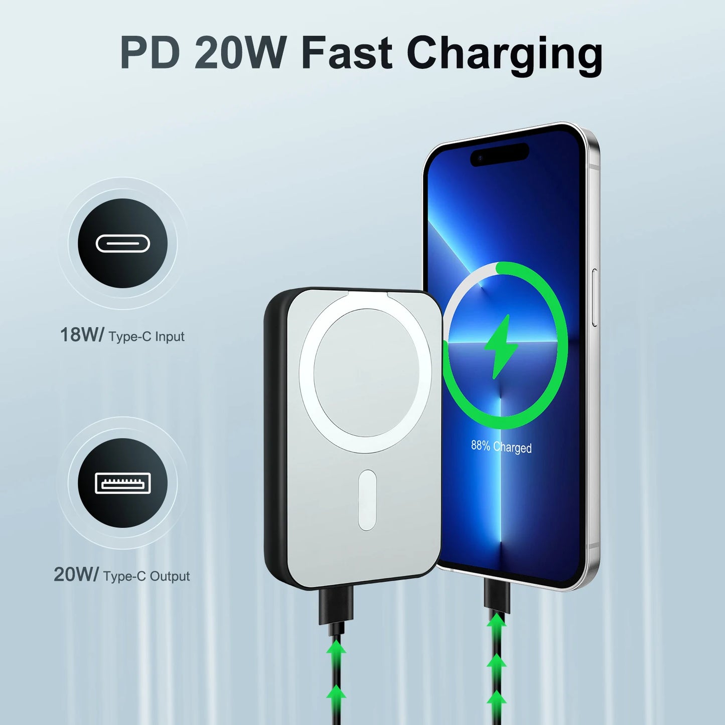 Magnetic Wireless Portable Charger Power Bank 10000mAh PD20W Built In LED Display for iPhone 16 15 14 13 12 Pro Mini Pro Max