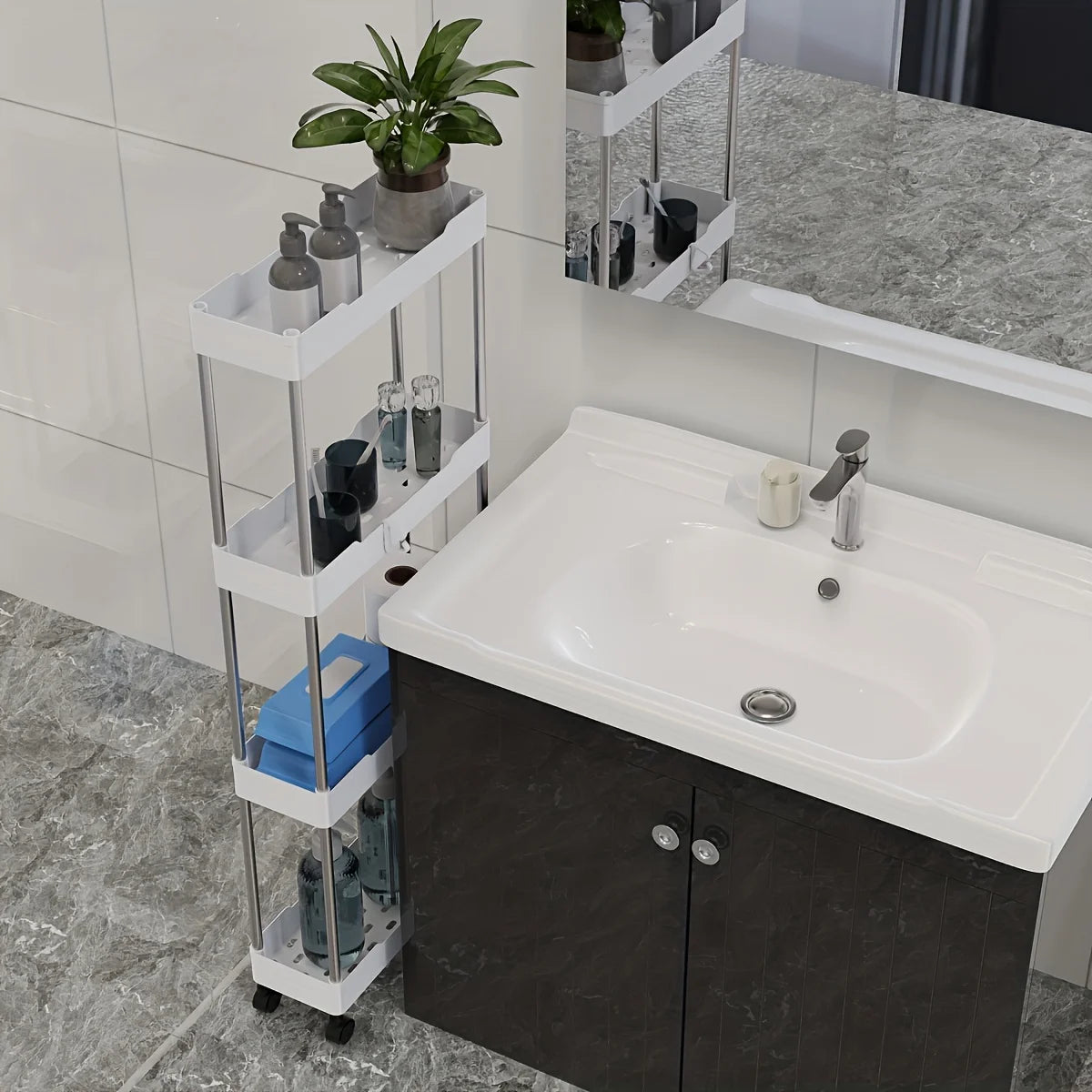 3/4 Tier Slim Rolling Storage Rack for Narrow Spaces