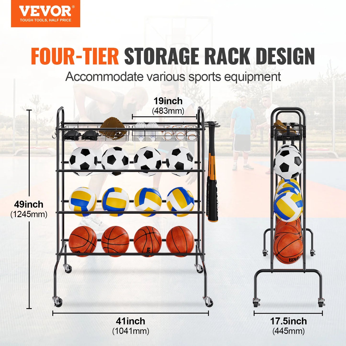 Vevor Four Layer Basketball Rack Rolling Stand With Wheels