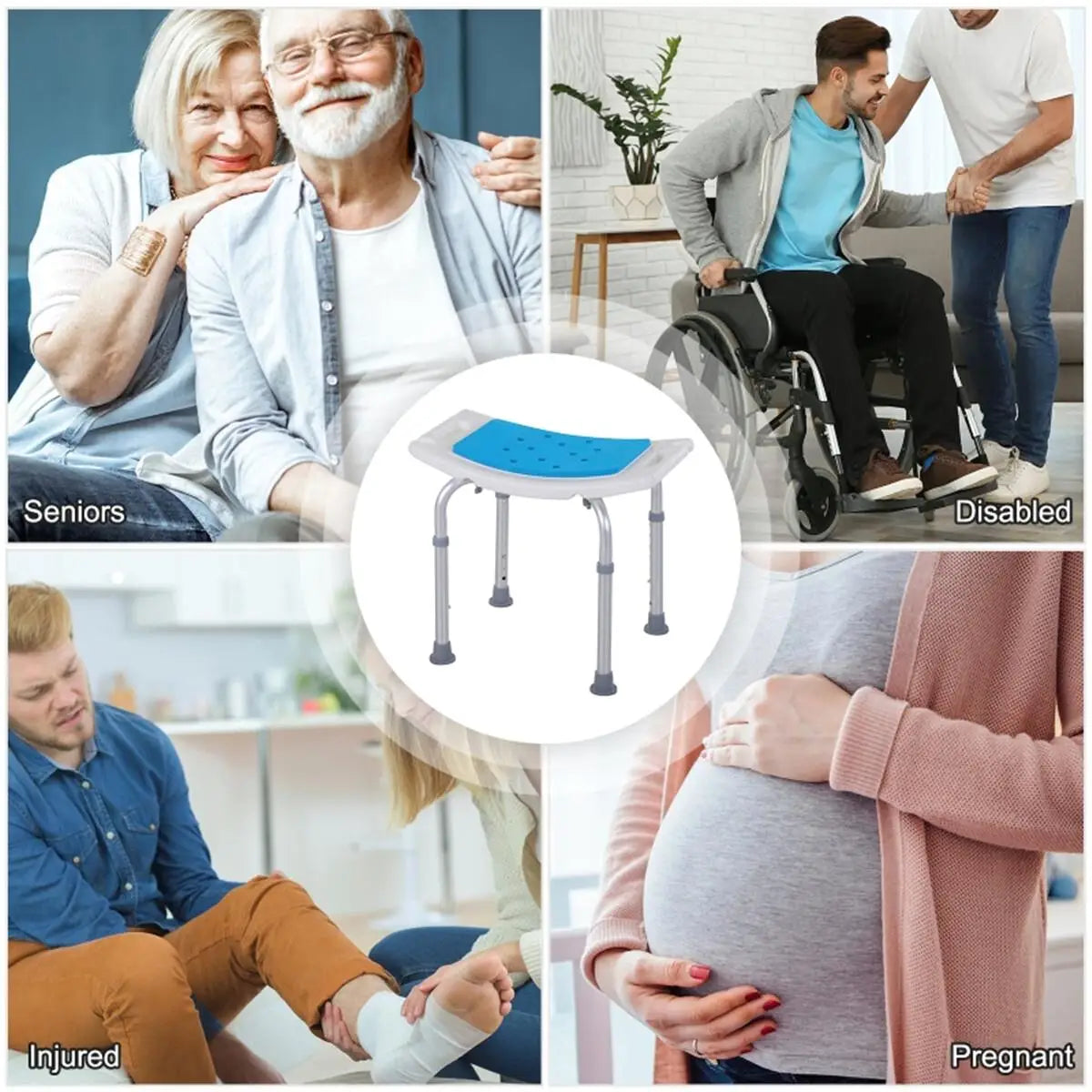 Adjustable Shower Chair for Seniors and Disabled Lightweight Portable Bath Seat with Side Handles and Adjustable Height