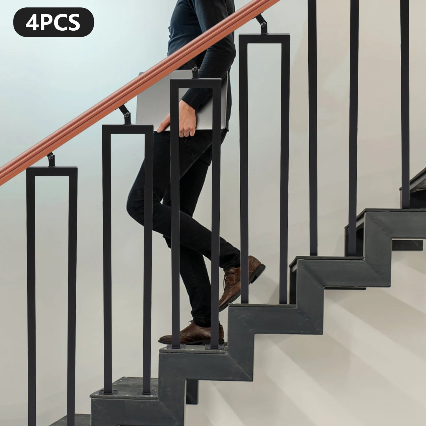 4 Pack U Shaped Stair Handrail Indoor Railing Iron Decor