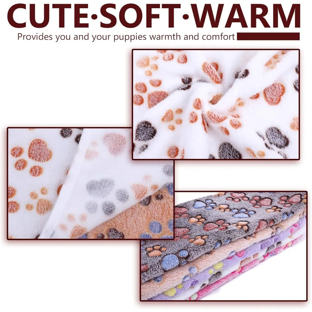 Grey Paw Print Fleece Flannel Pet Blanket For Cats And Dogs