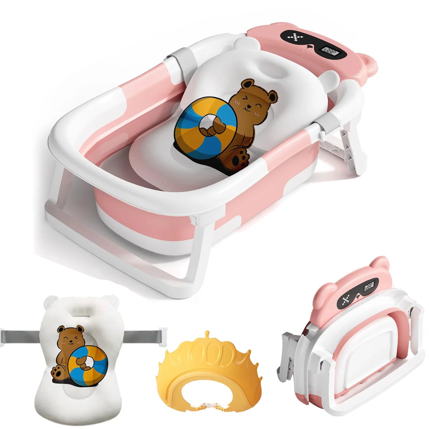 Baby Bath Tub With Foldable Design Bath Cushion And Thermometer