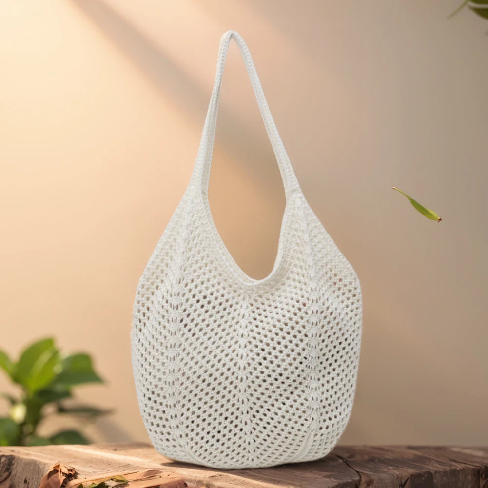 Women Knitting Shoulder Bag Solid Color Crochet Hobo Bag