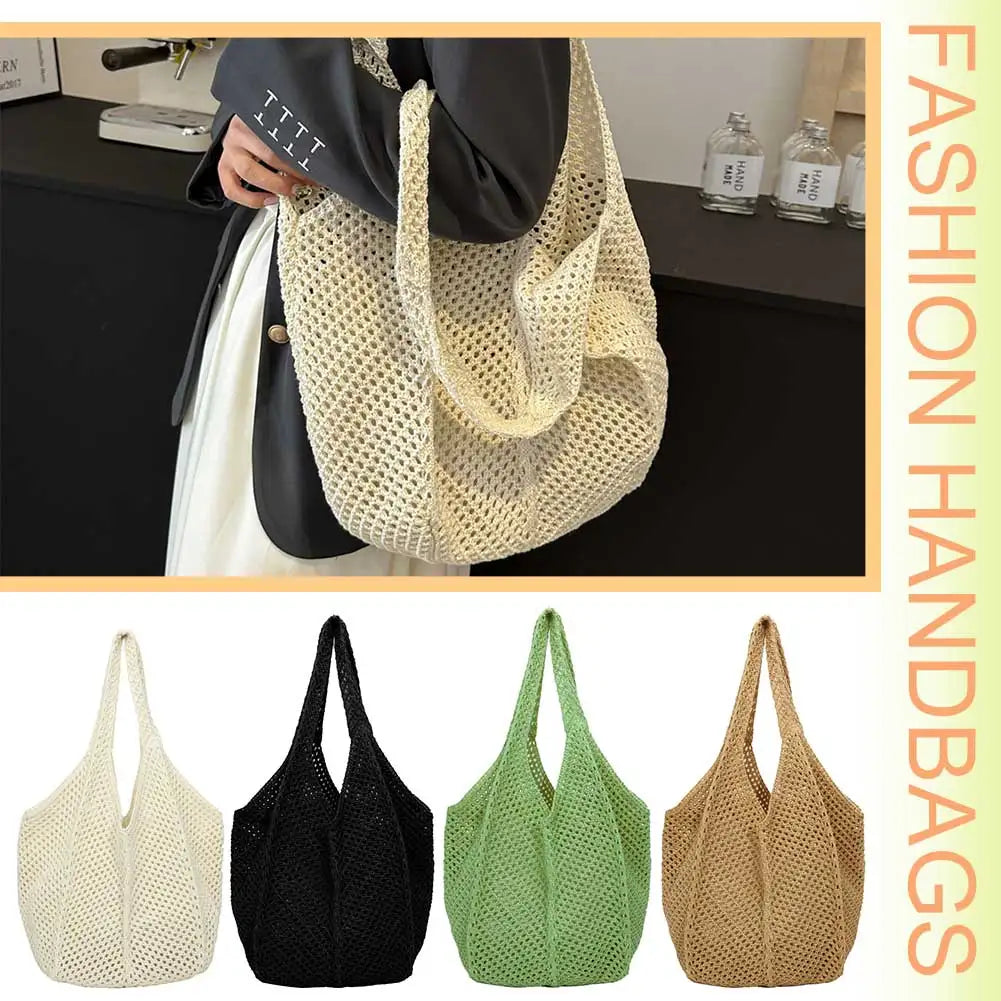 Women Crochet Tote Bag Fashion Knitted Large Capacity Hollow Bag