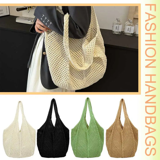 Women Crochet Tote Bag Fashion Knitted Large Capacity Hollow Bag