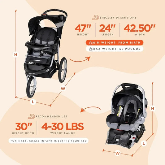 Best Selling Expedition Jogger Travel System with EZ Flex Loc Infant Car Seat Millennium White