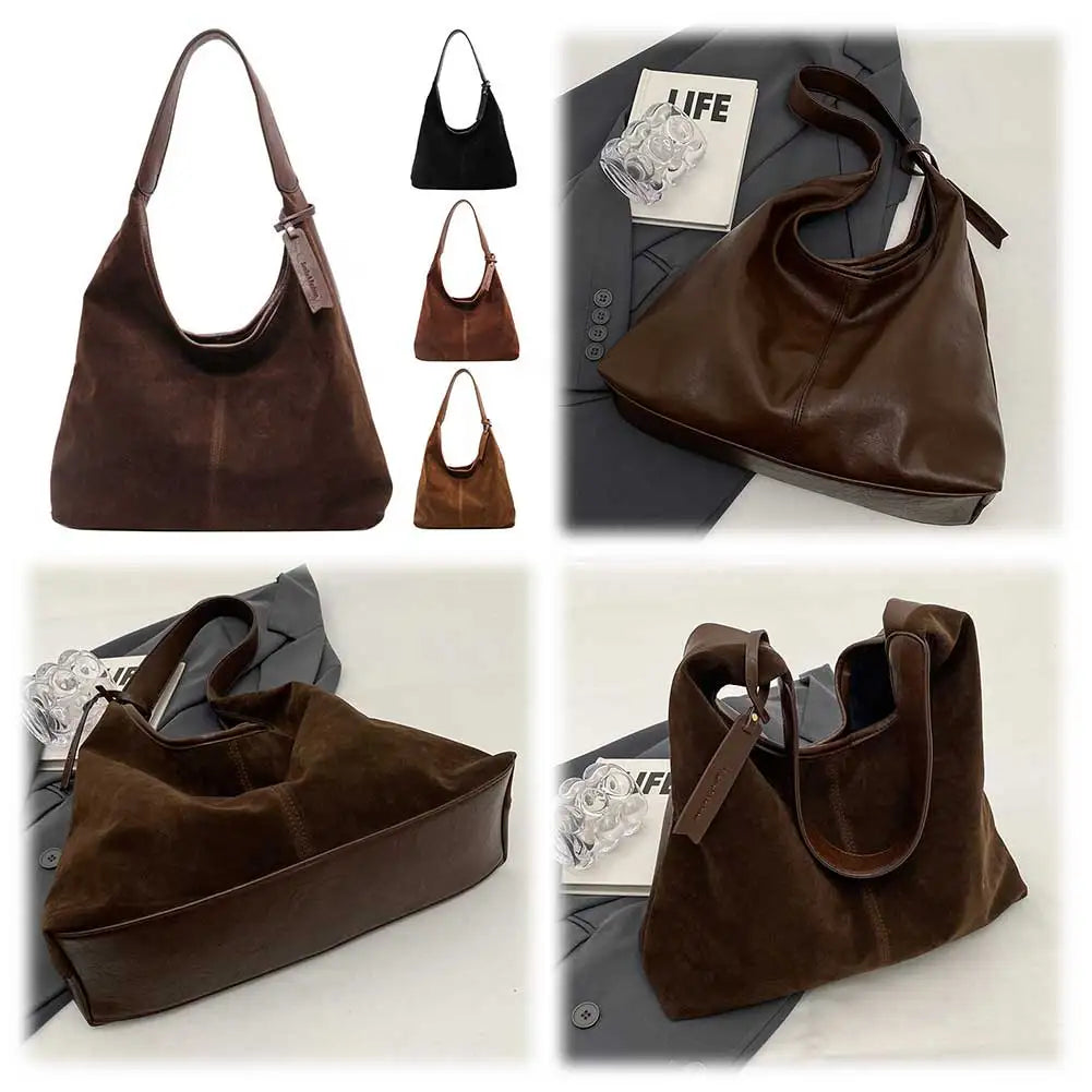 Women's Suede Hobo Slouchy Tote Bag with Magnetic Closure