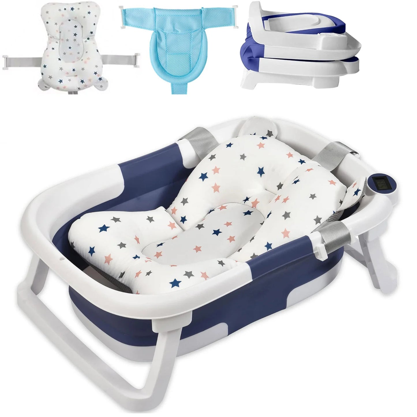 Baby Bath Tub With Foldable Design Bath Cushion And Thermometer