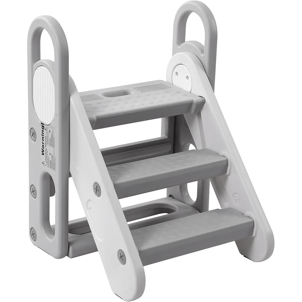 Foldable Toddler Step Stool for Bathroom Sink Adjustable 3 Steps Ladder for Toddlers with Handles Compact Nursery Step Stool