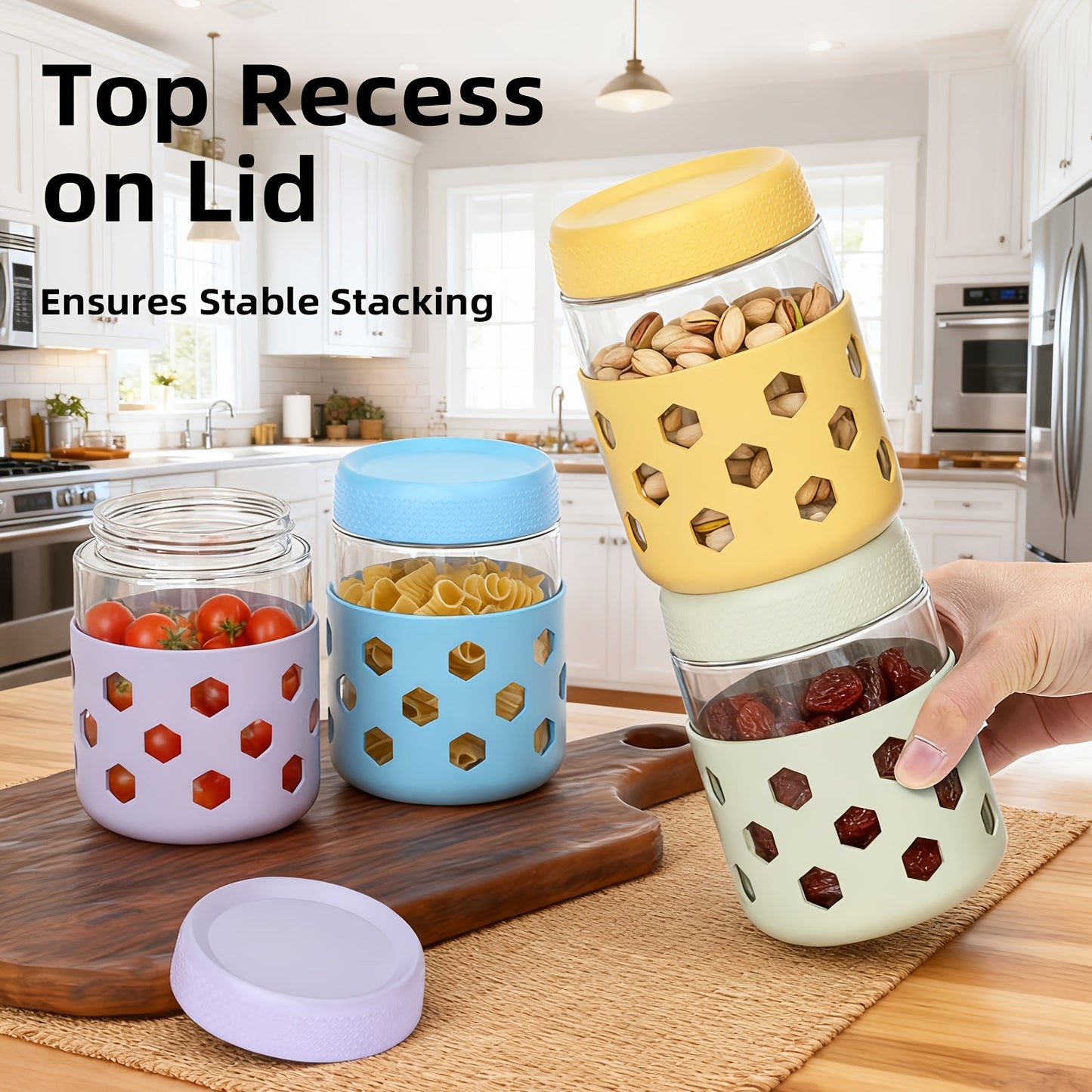 Grinkwell Glass Airtight Jars Set with Silicone Sleeves