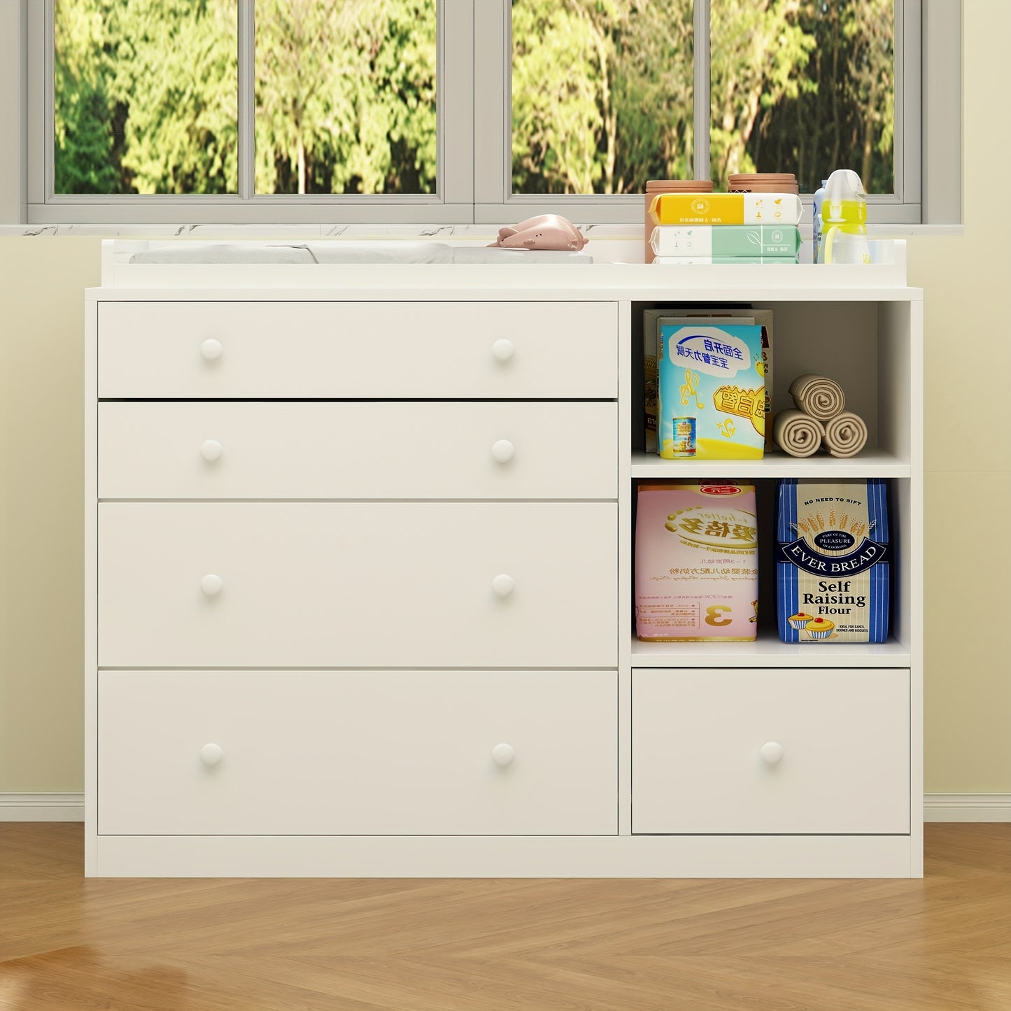 Modern White Dresser With Five Drawers Top Storage 27 Inch