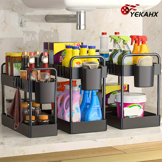 HIHEGD Under Sink Storage Organizers 2 Tier Cabinet