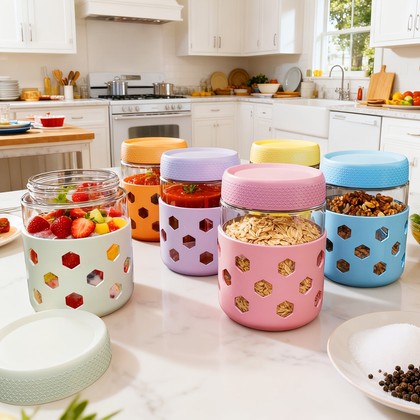 Grinkwell Glass Airtight Jars Set with Silicone Sleeves
