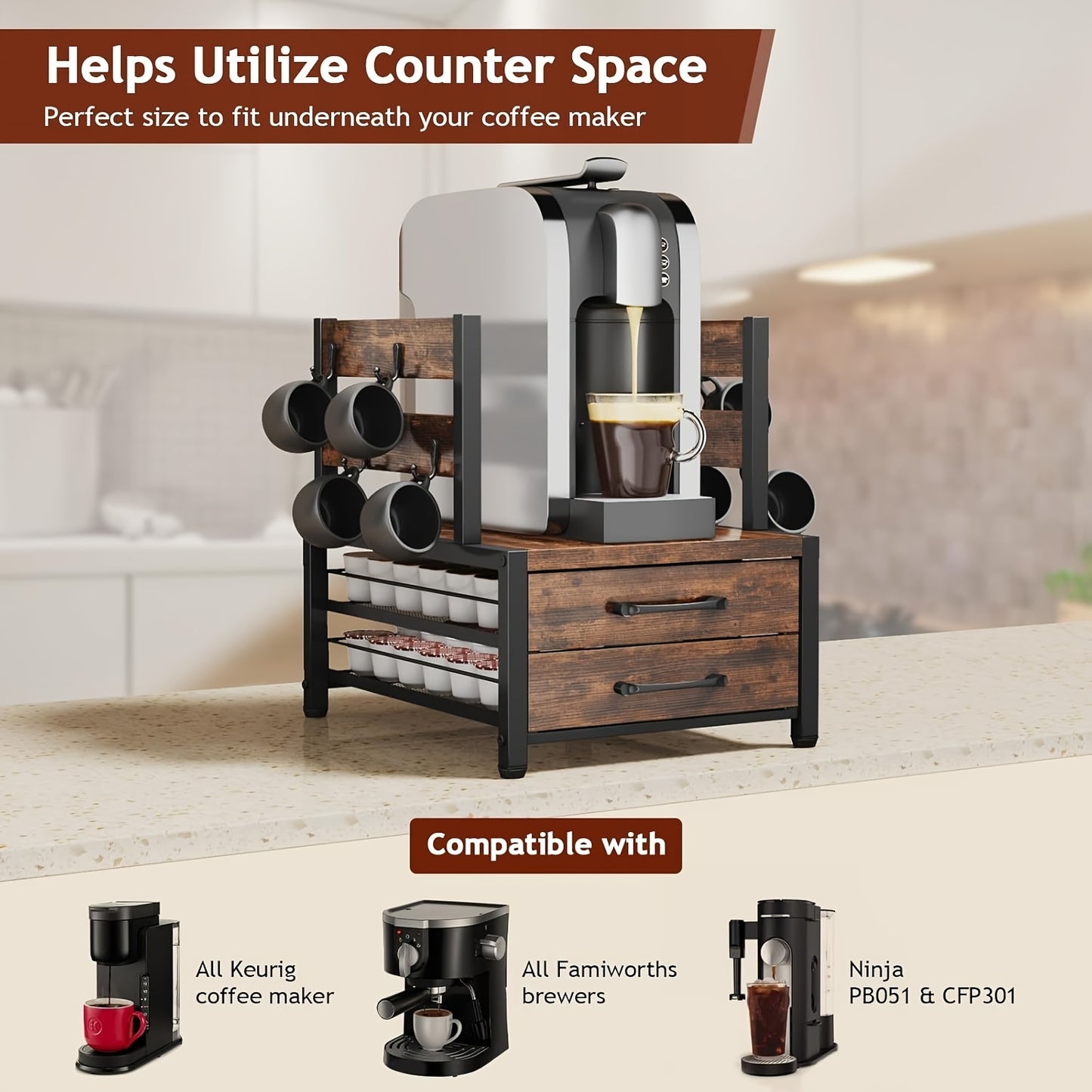 Coffee Capsule Storage Rack And Mug Holder Double Layer Stand