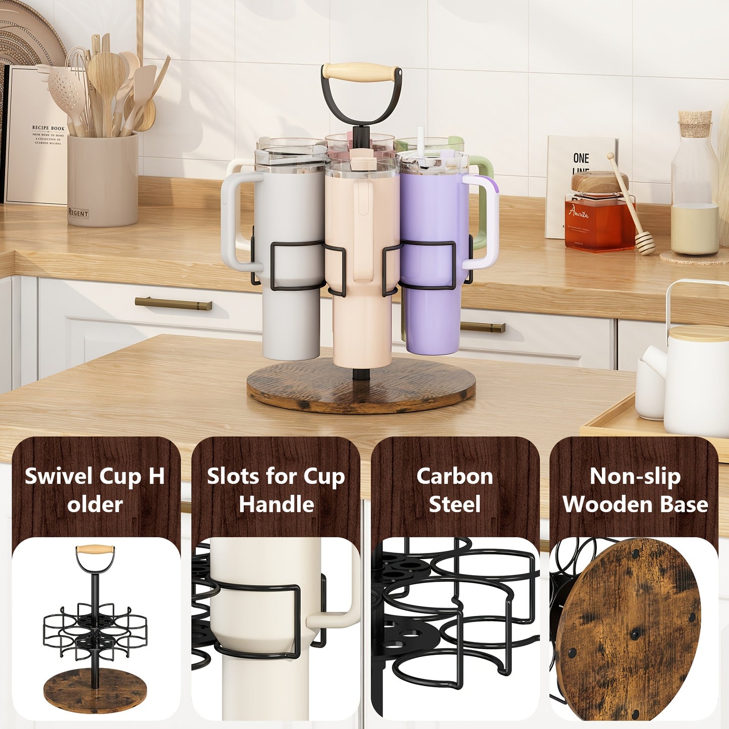 Rotatable Cast Iron Tumbler Cup Holder Organizer With 360 Swivel