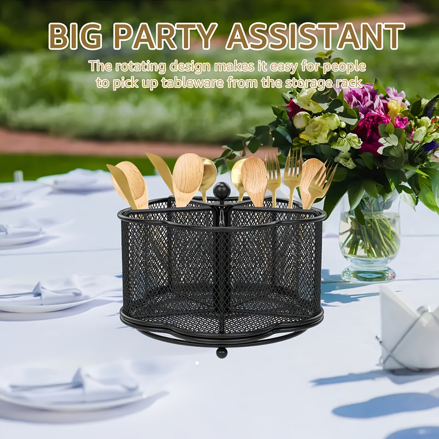 TUDOCCY Metal Kitchen Utensil Holder Rotating 5 Compartments